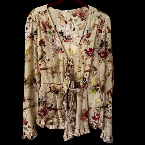 Tomas Maier Pre-Fall 2017 Vogue Collection Floral Silk Blouse Women's 8 Beige Re - Picture 1 of 6